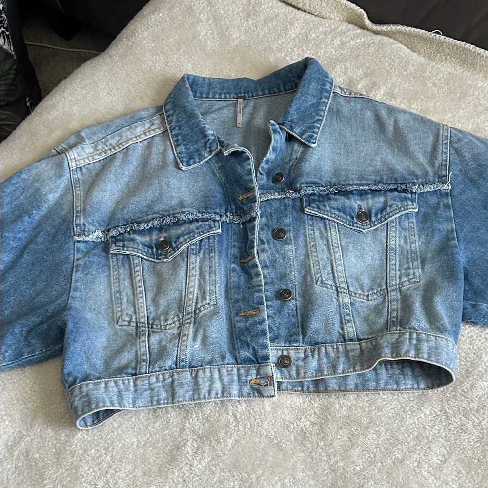 Free People Light Blue Cropped Denim Jacket